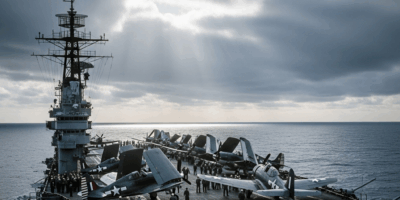 world war 2 aircraft carrier on open ocean with planes on fl 20260331 084831