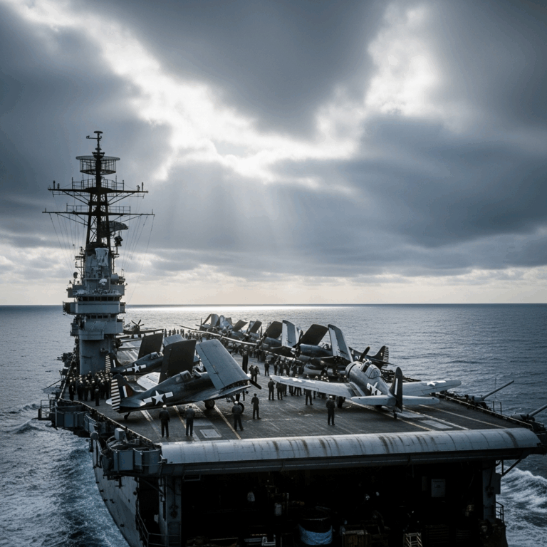 world war 2 aircraft carrier on open ocean with planes on fl 20260331 084831