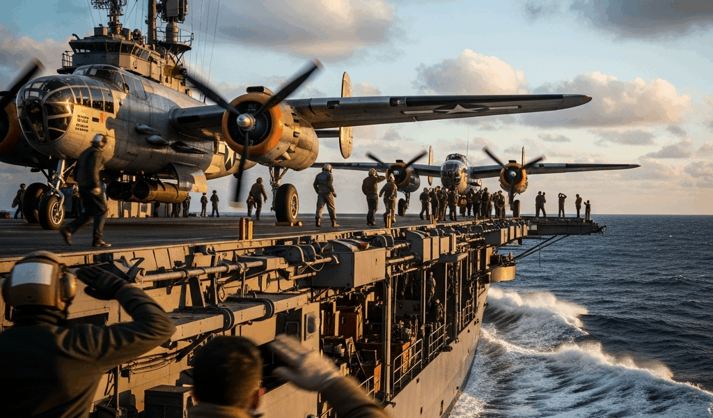 Professional photograph related to: The Doolittle Raid — How 16 Bombers Changed the Pacific War. Hig